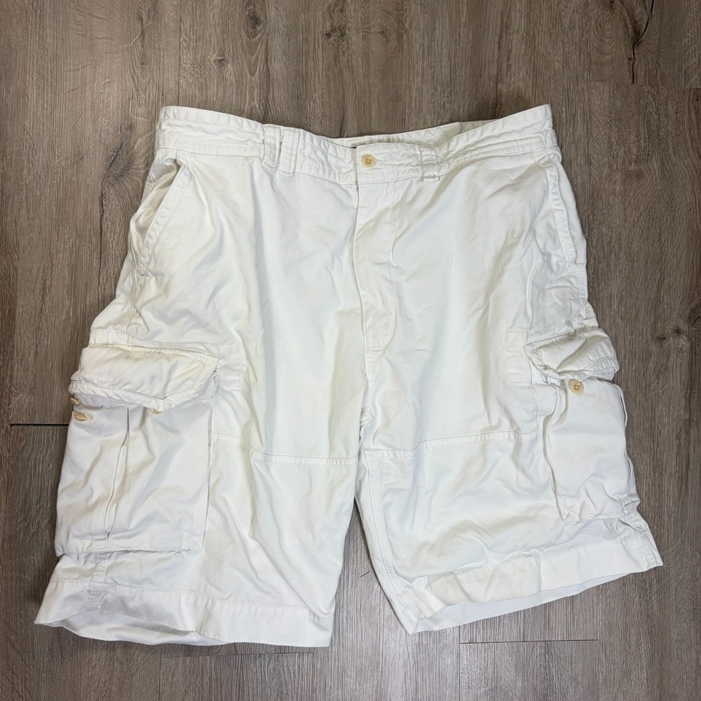 Polo Ralph Lauren Cargo 12" Shorts White Baggy Mens Size 42 100% Cotton